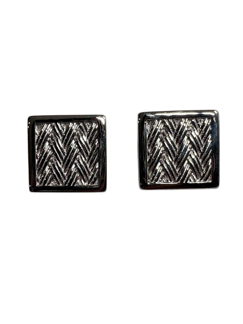 MEFYE Chevron-Patterned Square Studs in Silver Tone
